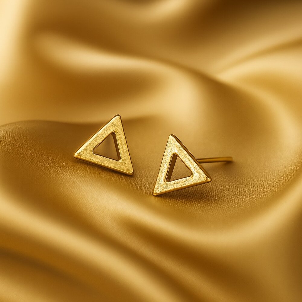 Gold Triangle Cut-Out Stud Earrings – Modern Geometric Women’s Fashion Jewelry